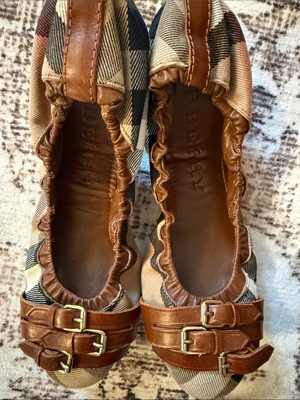 Burberry Brown Plaid Leather-Trim Ballet Flats - Picture 5 of 5